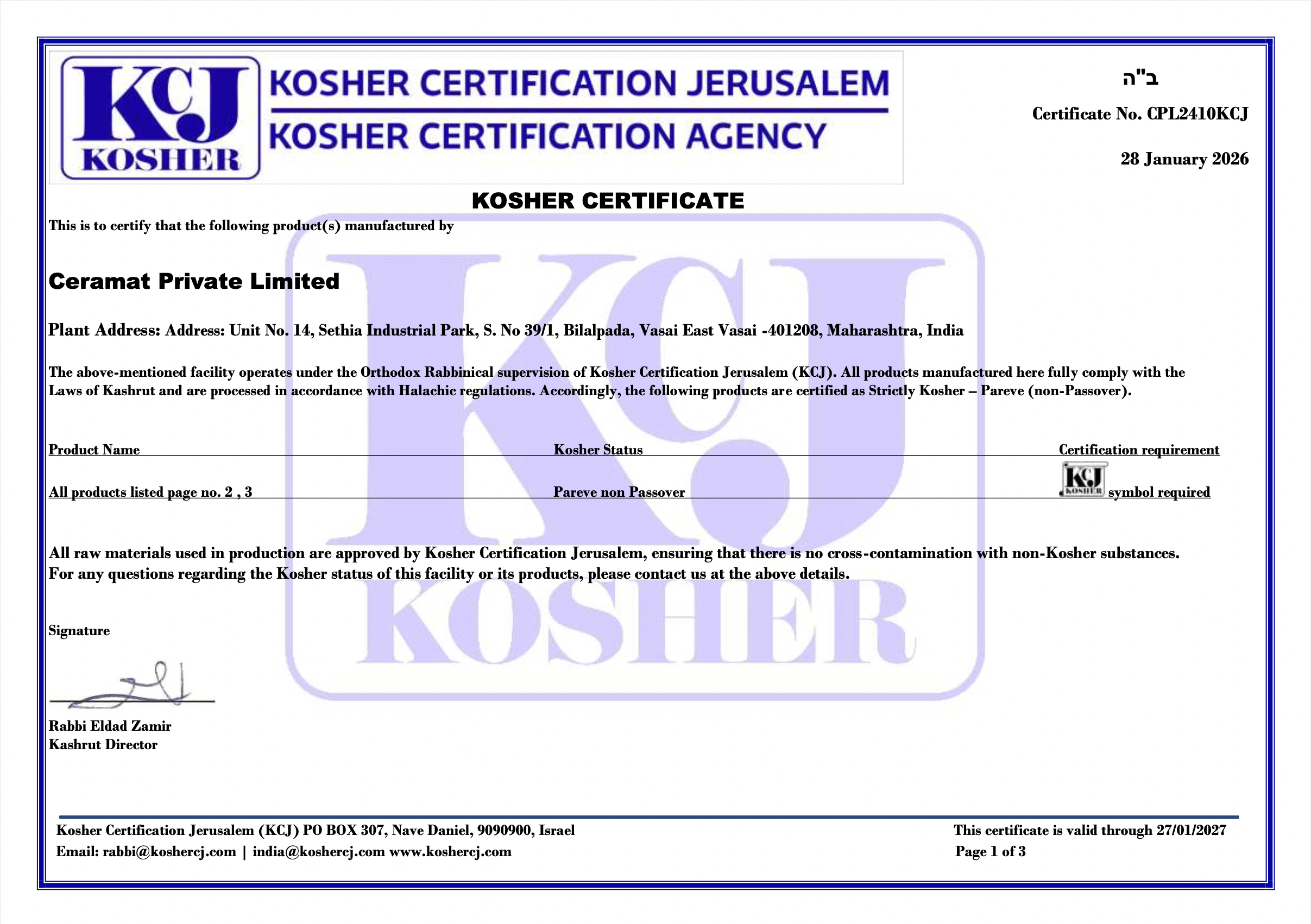 Kosher Certificate